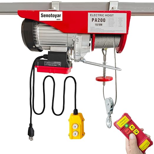 Electric Hoist 2 in 1-440lbs Electric Hoist Winch with 98ft Wireless Control&Wired Remote Control,110v Electric Hoist 59ft/29.5ft Lifting Height for Garage Warehouse Factory,Single/Double Slings