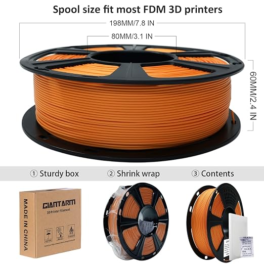 GIANTARM 3D Printer Filament, Orange Pla Filament, 1Kg(2.2lbs) Spool, 1.75mm Dimension Accuracy +/- 0.03mm, 3D Printing Filament