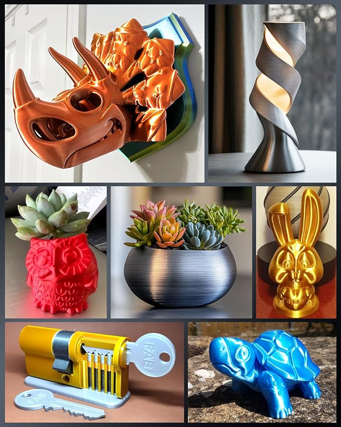 SUNLU 3D Printer Filament Bundle, PLA+ Silk Filament Multicolor 1.75mm, Individually Vacuum Packed, 250G Spool, 8 Rolls, 2kg in Total, Black+White+Light Gold+Silver+Brass+Red Copper+Blue+Green