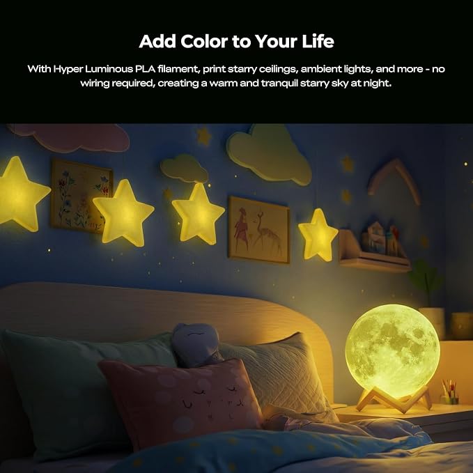 Creality Hyper Glow-in-the-Dark PLA Filament 1.75mm 1KG, RFID Smart, Bright Long-Lasting Glow, High-Speed 30–600mm/s, Easy Printing, Fits Most 3D Printers (Yellow)