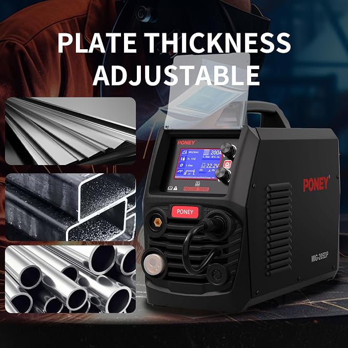 PONEY 200A Double Pulse MIG 9 in 1 Aluminum Welder 220V 2T/4T | MIG/MAG/FLUX/MIG Synergy/Single Pulse MIG/Double Pulse MIG/TIG LIFT/Spot Welding/MMA Multi Process Welding Machine LCD