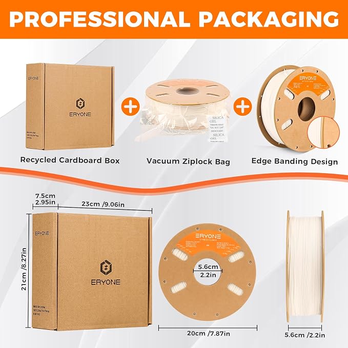 ERYONE Polypropylene Filament 1.75mm +/-0.03mm, Semi-Flexible & Ultra Tough, Chemical-Resistant,PP 3D Printing Filament, 900g/Spool, White