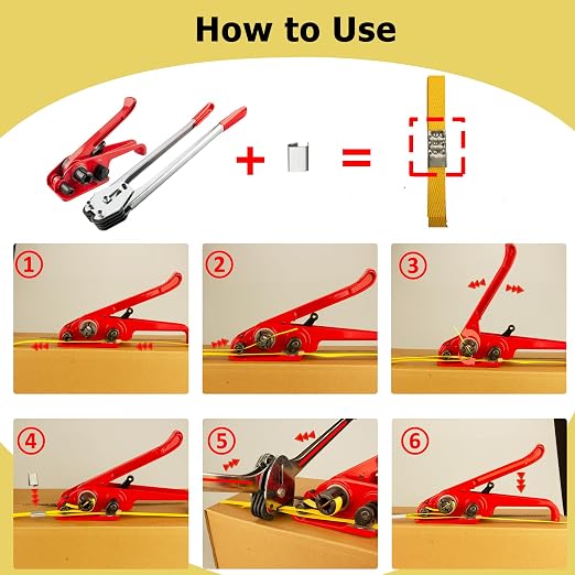 Heavy Duty Packaging Banding Strapping Kit, 4 in 1 Pallet Strapping Kit with Poly Strapping Tensioner, Banding Sealer Tool, 4000" Length Strapping Roll & 100 Metal Seals for Packing