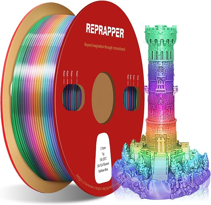 RepRapper Blue Rainbow PLA Filament, Shiny Multicolor Silk PLA 1.75 mm Filament (+-0.03 mm), Sparkle Fast Change Multi-color1 kg 3D Printer Filament for 3D Printer