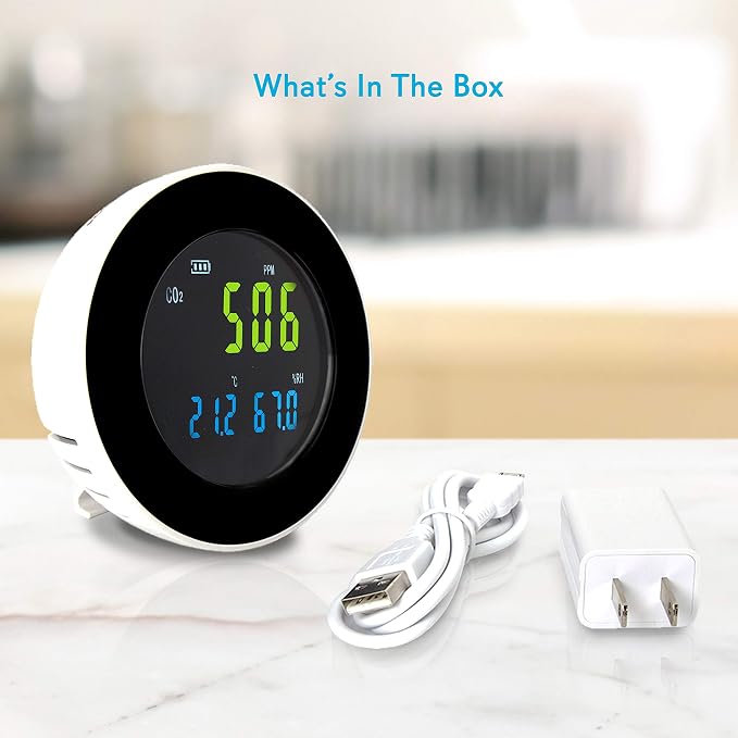 Pyle Smart Indoor Air Quality Monitor - Digital Hygrometer Thermometer Test Gauge, Air Tester for Home, Pollution Sensor Detector, Carbon Dioxide Meter, Temperature and Humidity Tester Kit -PCO2MT05