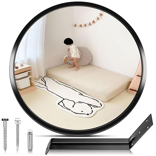 12β Acrylic Convex Mirror Convex Security Corner Mirrors, Adjustable Fixing Bracket with Wide Angle, Indoor Outdoor Curved Safety Mirror for Room Driveway Parking Garage Office