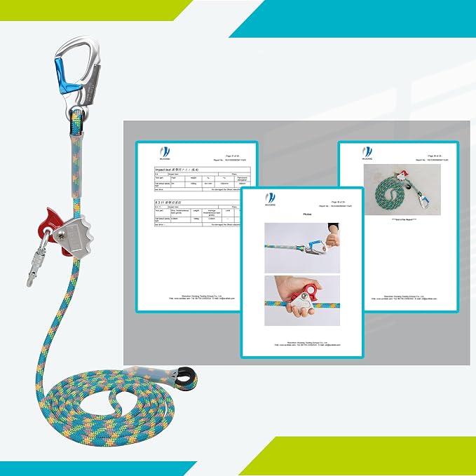 Flip Line Kit 11FT Polyester Lanyard Kit with Triple Lock Carabiner Adjuster, Steel Swivel Snap, Adjustable Positioning Rope for Fall Protection, Arborist, Tree Climbers