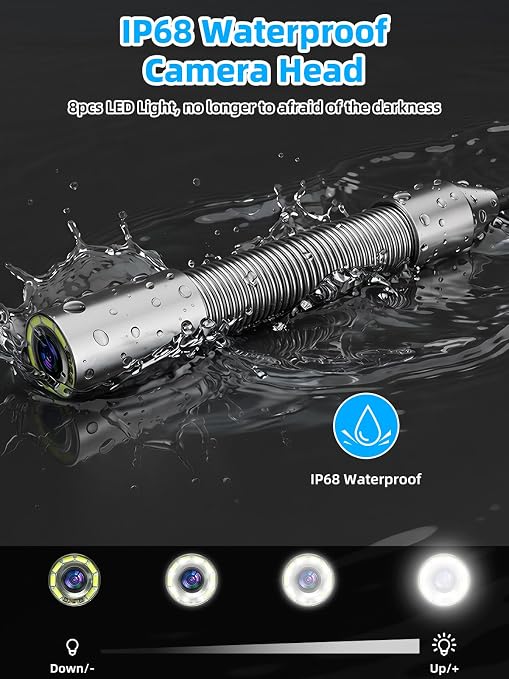 Sanyipace Sewer Camera 100FT,5" HD Screen,18mm Pipeline Inspection Camera with 8 LEDs Light,32GB DVR Function, 1080P IP68 Waterproof Camer for Drain Pipe Plumbing Sewer Line Inspection.