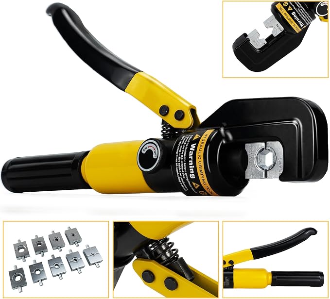 10 Tons Hydraulic Crimping Tool with Cable Cutter, 64PCS Copper Terminals and 9 Dies, Battery Cable Crimper for 12 AWG-2/0 AWG, Hydraulic Wire Crimping Tool for Copper Lugs (Perfect Kit)