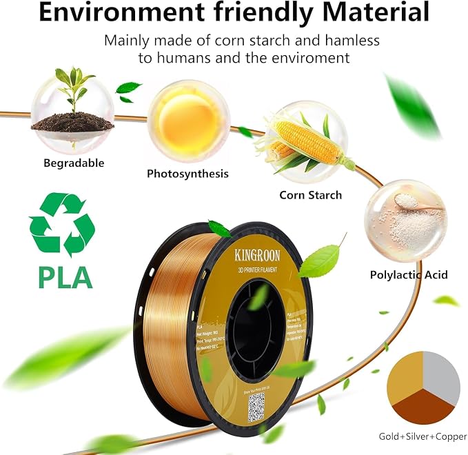 Kingroon Silk PLA Filament, Tri Color Silk PLA Filament, Multicolor 3D Printer Filament 1.75 mm, Dimensional Accuracy +/- 0.03 mm, 4kg Spool(8.8lbs) 4 Rolls, 4 Different Tri Color Filaments