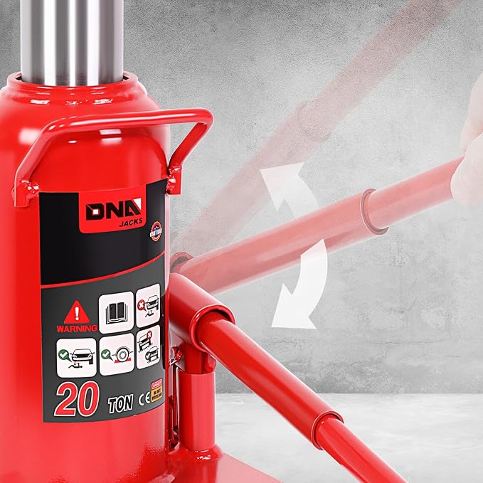 DNA Motoring 20 tons / 44092 lbs Lifting Automotive Welded Hydraulic Bottle Jack for Repair Vehicle, Pickup, Truck, w/Manual Handle, Red,TOOLS-00362
