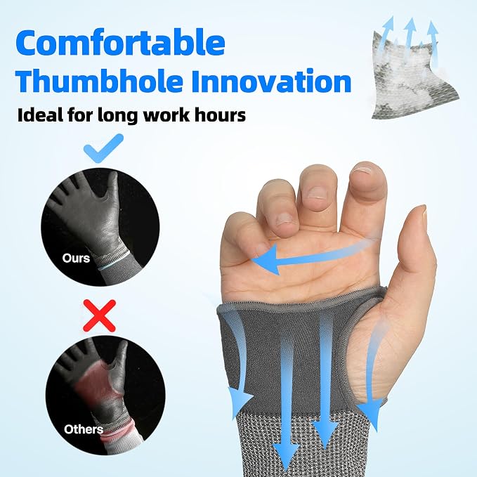 Schwer AIR-SKIN ANSI A6 Cut Resistant Arm Sleeves for Men & Women, Arm Protectors for High Risk Work, Gardening Sleeves, 10 Pairs, Dark Grey, 18 IN