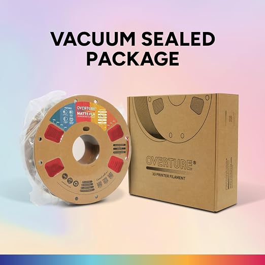 OVERTURE Matte PLA 1.75mm, Low Warp & Smooth Finish 3D Printer Filament | Frosted Matt Finish Hides Layer Lines, 1kg Spool (2.2lbs) Cardboard Spool, Fit Most FDM Printer (Matte Red)