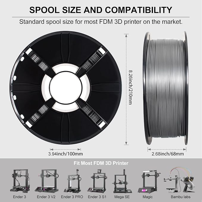 PETG Filament 1.75mm Bundle for 3D Printer, Total 2KG Metal-Like Consumable 1kg (2.2lbs) 1X2 Spool, High Speed Metallic Finish PETG, Dimensional Accuracy +/- 0.03 mm, Silver and Bronze Gold