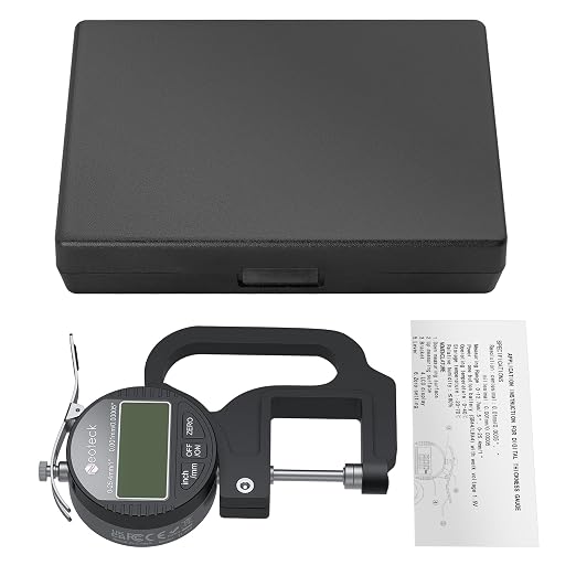 Neoteck Digital Thickness Gauge 1inch/25.4mm,0.00005inch/0.001mm LCD Display with Inch/MM Conversion One-Hand Quick Press Thickness Measuring Tool for Leather Paper Fabric Film etc.-Silver-Black