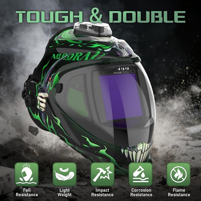 Panoramic View Auto Darkening Welding Helmet with Light, 1/1/1/1 True Color Solar Powered Welding Hood Mask, 4 Arc Sensor Wide Shade 4/5-9/9-13 for TIG, MIG, ARC, Cut, Grinding, AC-28800G-DT
