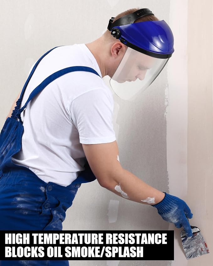 Tellegloww 4 Pack Safety Face Shield for Grinding and Cutting, Full Impact Resistant Face Shield Mask for Work Chemical Woodworking (Blue)