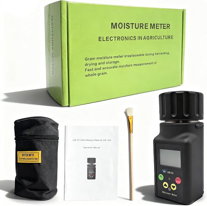 Grain Moisture Tester Agriculture Portable Meter – ±0.5% Accuracy with ATC, Backlit Display & Data Storage, 25 Grains: Corn, Soybean & Paddy Rice, Farmers, Processors & Traders, 10-Language Support