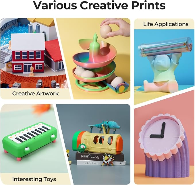 Creality 3D Printer Filament 1.75mm, Rainbow PLA+ Filament No-Tangling Strong Toughness Vacuum Packaging Multi-Color 3D Printing PLA Filament Fit Most 3D Printers