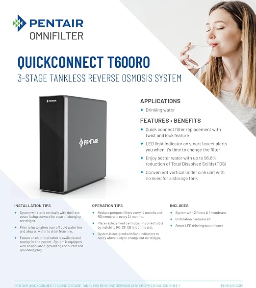 Pentair OMNIFilter QuickConnect Composite & Carbon Filter Twin Pack, Includes CB-12M Carbon Filter and CF-12M Composite Filter, For Use in OMNIFilter T600RO 3-Stage Tankless RO System
