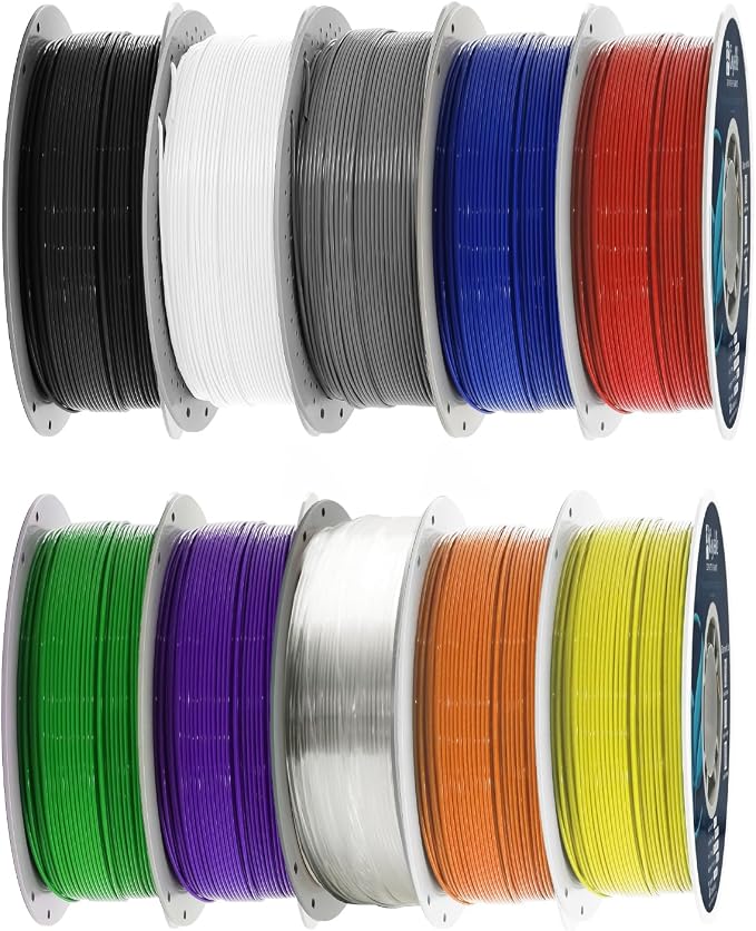 10kg PLA Filament Bundle (1.75mm) - 10 Essential Colors Mix, High Precision & Toughness, FDM 3D Printer Refills (Black/White/Grey/Red/Blue/Green/Purple/Trans/Orange/Yellow)
