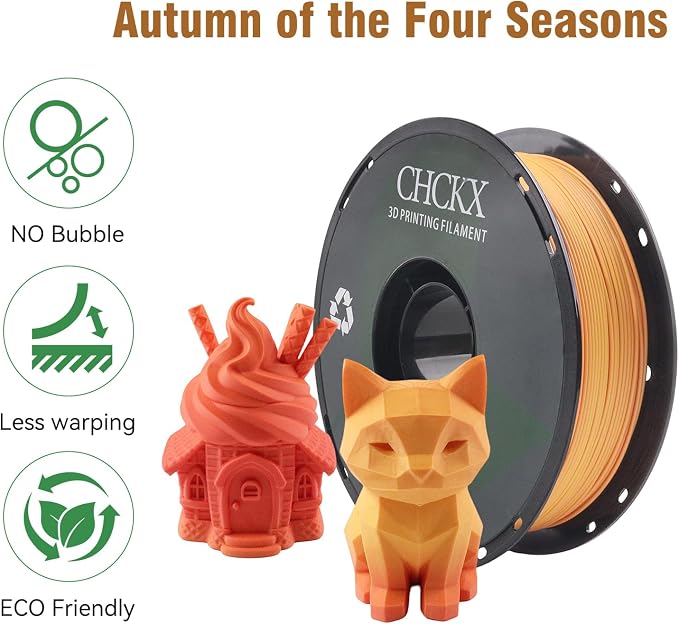 Matte Rainbow PLA 3D Printer Filament, 1.75mm, 1KG Spool (2.2lbs),Gradient Filament for Most FDM 3D Printers, Autumn Orange