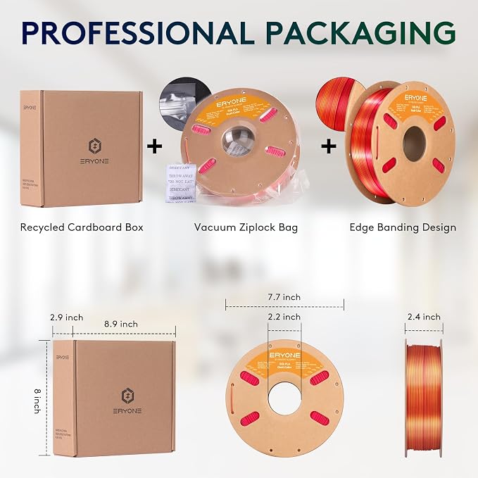 ERYONE Silk Dual Color PLA Filament 3D Printer 1.75mm +/- 0.03mm, Bicolor Filament Two Tone PLA 1KG(2.2lbs) Cardboard Spool, Red Gold