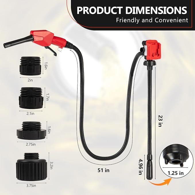 5GPM Cordless Fuel Transfer Pump,Auto-Stop & Hand Nozzle, Compatible with DeWalt 20V & Milwaukee 18V Batteries, 51'' hose,Vertical Operated Gas Can Pump for Diesel,Gasoline(Bare Tool)