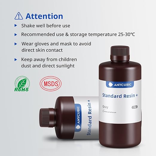 ANYCUBIC Upgraded Standard 3D Printer Resin, 405nm SLA Fast UV-Curing Resin, High Precision & Rapid Photopolymer for 8K Capable LCD/DLP/SLA 3D Printing (Grey+Grey, 2kg)