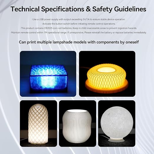 3 Pack RGB Remote Control LED Lamp Kit 001 for Bambu lab A1 mini/A1 MH001, Color Storage, Dimming, 5V USB Puck Light Set DIY Hardware Spare Parts for Makerwold 3D Printed Light Projects