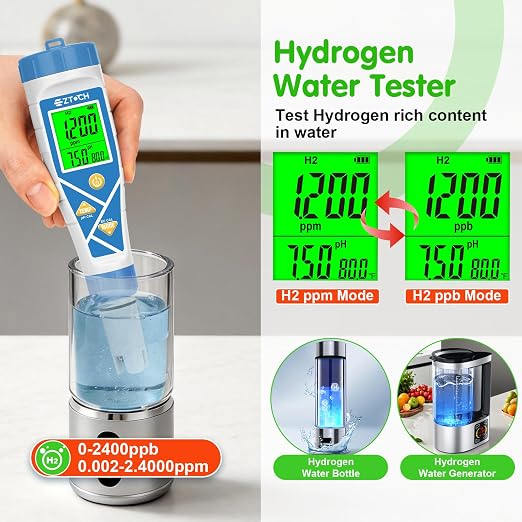 Pool pH Salt and Chlorine Tester 8 in 1 Digital pH Salinity TDS EC Chlorine ORP H2 for Salt Water Pool, Hot Tub, Hydroponic, Aquarium, Hydrogen Water Bottle, Simultaneously Display pH&CI-Temp