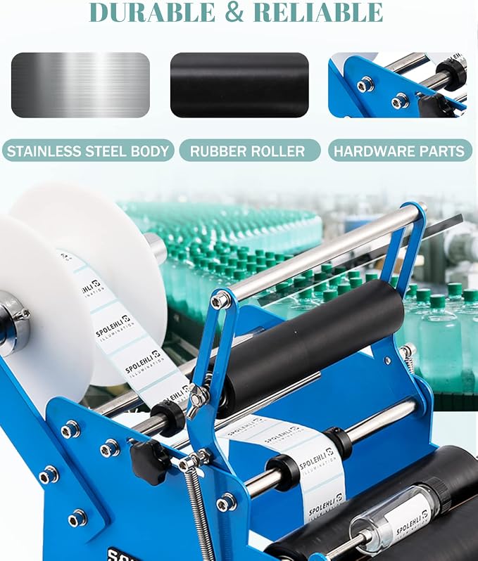 Bottle Labeling Machine with Swing Arm, Manual Round Bottle Labeler Label Applicator Adjustable Self-Adhesive Labeling Machine for φ0.6-4.7” Cylinder (with Pressing bar)