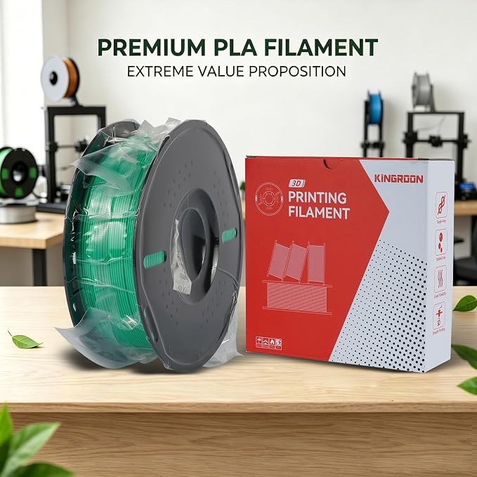 Kingroon PLA 3D Printer Filament, Dimensional Accuracy +/- 0.02 mm, 1 kg Spool(2.2lbs), 1.75 mm,Green