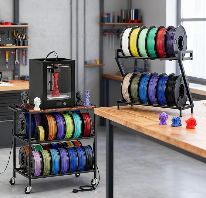 Z-shaped 2 Tiers 3D Printer Filament Storage Rack Desktop,3D Printer Filament Holder,Metal Filament Rack Suitable for PLA/ABS/TPU Filaments,Holds to 10-12 Spools,Ideal for Home,Office,Studio