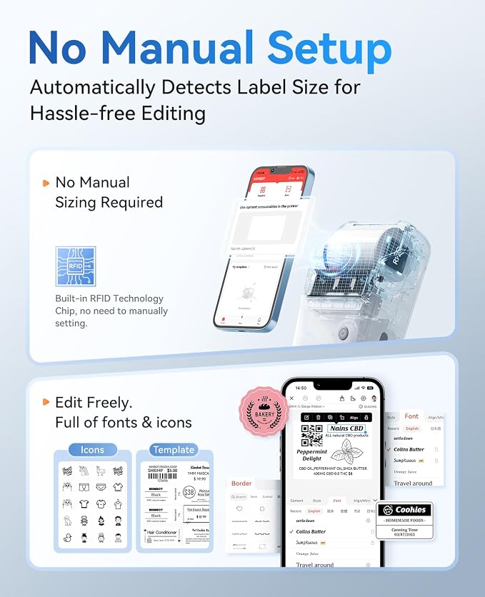 NIIMBOT B1 Label Maker Machine, Thermal Label Printer Easy to Use for Office, Home, Business, Came with 1 Roll White Label(Grey)