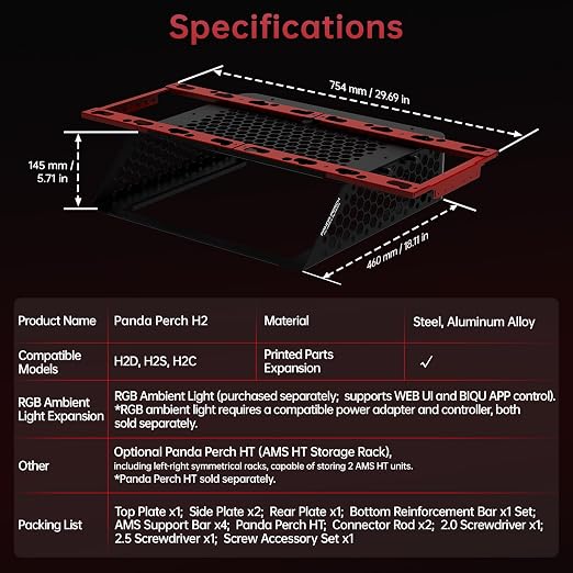 BIQU Panda Perch H2 AMS Holder For AMS/AMS 2 Pro/HT Storage, Delicated Upgrade Storage Racks Compatible with Bambu-Lab H2D/H2S/H2C 3D Printers Industrial-Grade Quality Stand Maximize Vertical Space