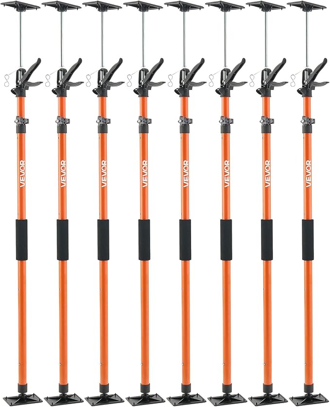 VEVOR Cabinet Jack Support Pole, 8-Pack, 45.7-114.2 Inch Steel Telescopic Quick Support Rod, Adjustable 3rd Hand System up to 154 lbs Capacity for Installing Cabinets, Lifting Drywall, Cargo Bars