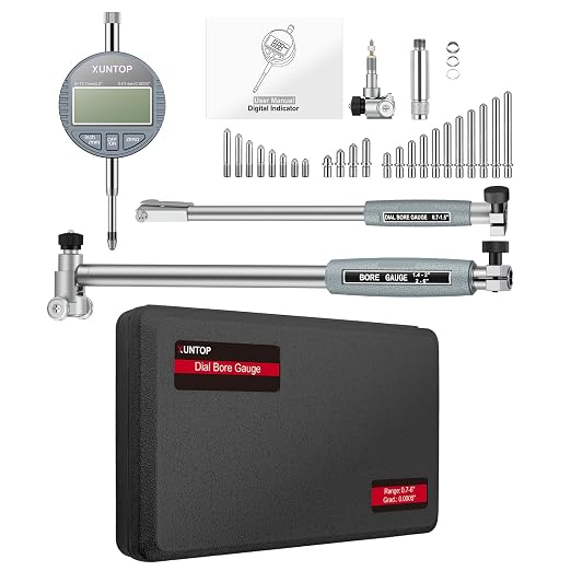 XUNTOP 0.7-6''/0.0005" Digital Indicator Bore Gauge Set with 23PCS Anvils 5-6" Depth Measuring Dial Bore Gauge with 2 Measuring Rods Cylinder Measurement Tool for Machining CNC Automotive