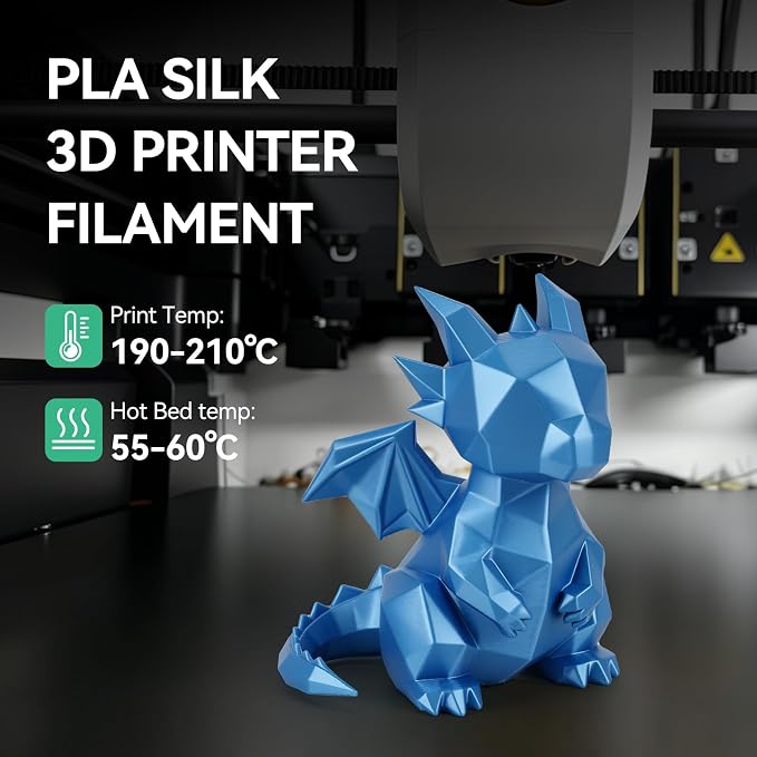 Silk Azure PLA 3D Printer Filament, 1.75mm, 1KG Spool(2.2lbs), Dimensional Accuracy +/- 0.03mm ,Silk Azure
