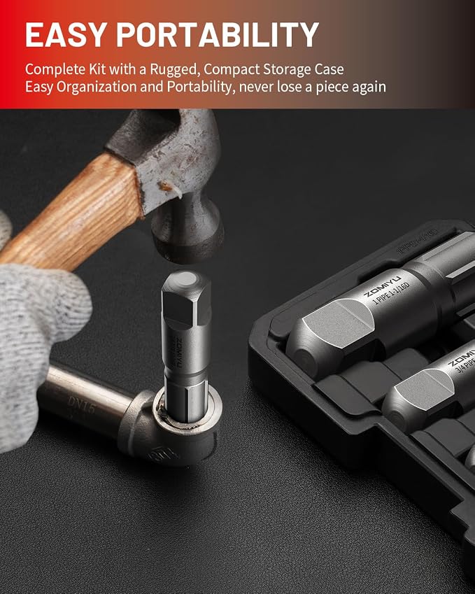 Pipe Extractor Set,Heavy Duty Steel Broken Pipe Extractors for Removing Damaged Threaded Pipes & Fittings from 1/8" to 1",with Durable Storage Case, Ideal Tools for Plumbers Mechanics DIY(6-Piece)