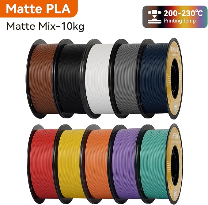 Kingroon Matte PLA Filament 1.75mm 3D Printer Filament Matte Filament 1kg Dimensional Accuracy +/- 0.02 mm (10 Rolls Mixed Colors)