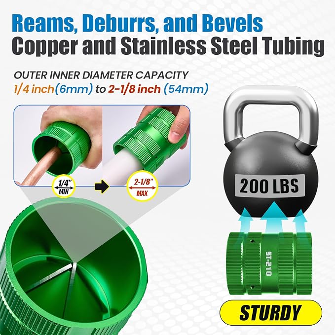 WISSCOOL 1/4" to 2-1/4" Deburring Tool PlumbingTools Pipe Reamer Copper Pipe Cleaner Removing Burr Tools for Inner Outer Copper PVC Metal Aluminium(Green-Max)