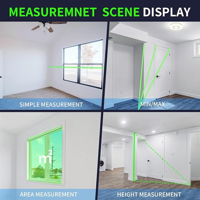 328Ft Green Laser Distance Meter – Digital Laser Measure with Angle Sensor, 4-Way Rotating Backlit LCD, Pythagorean Mode, Unit Switch, ±3mm Accuracy, Handheld Measuring Tool