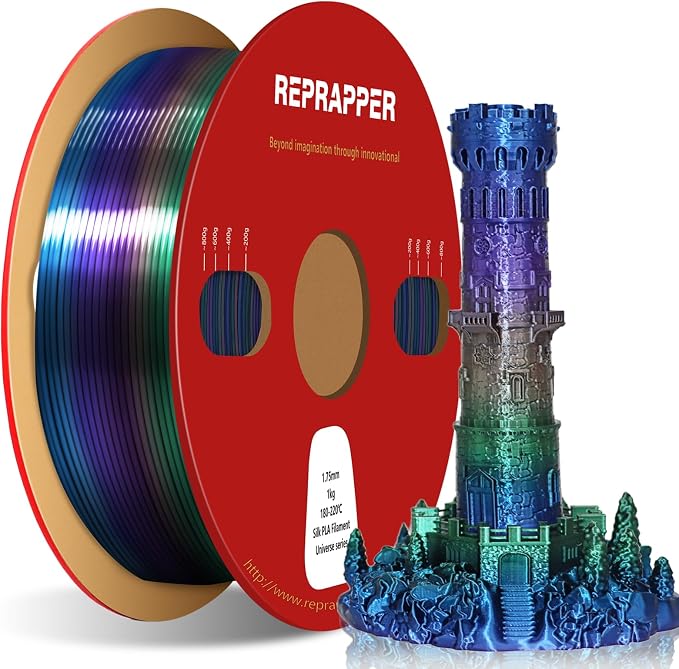 RepRapper Universe Rainbow PLA Filament, Shiny Multicolor Silk PLA 1.75 mm Filament (+-0.03 mm), Sparkle Fast Change Multi-color1 kg 3D Printer Filament for 3D Printer