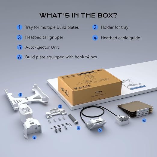 Chitu Systems PlateCycler C1M for Bambu Lab A1 Mini 3D Printer | Automatic Build Plate Changer, Includes 4 Hook Textured PEI Plates, Non-Stop Batch Printing System, Secure & Hands-Free