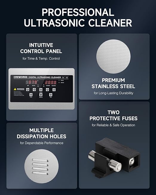 CREWORKS 3L Digital Ultrasonic Cleaner with Degas & Gentle Modes, 0.8 gal. Ultrasonic Cleaning Machine, 120W Professional Ultrasound Cleaner with 150W Heater & 1-30 min. Timer for Glasses Toys Tools
