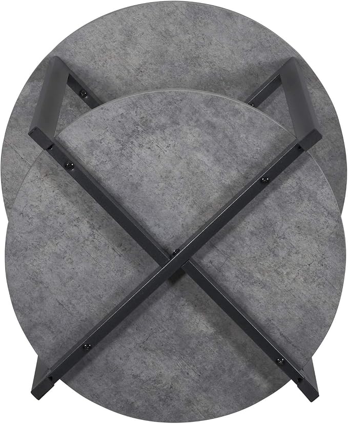 Household Essentials Jamestown Round Side End Table with Storage Shelf Rustic Slate Concrete and Black Metal