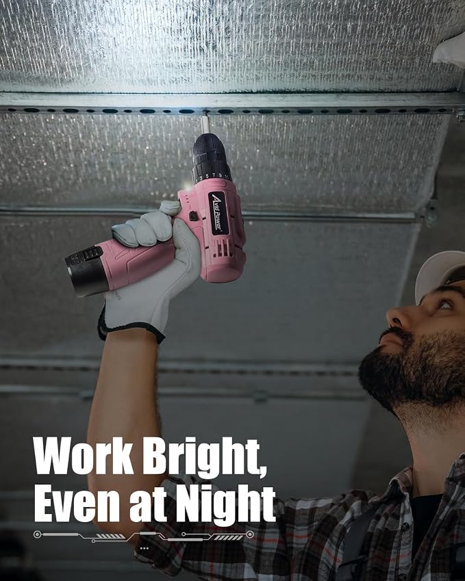 AVID POWER 12V Cordless Drill, 3/8-Inch Keyless Chuck, High-Speed 1400 RPM & 25+1 Torque Control, Electric Power Drill Kit with 21pcs Bits, Battery and Charger-Pink