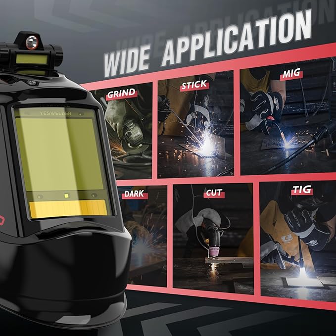 YESWELDER Intelligent Auto-Shade Auto Darkening Welding Helmet Large View with LED, Digital Filter, 1/1/1/1 True Color Solar Powered, Shade 3/5-9/9-15 Welder Mask for MIG/TIG/Stick/Cut/Grind