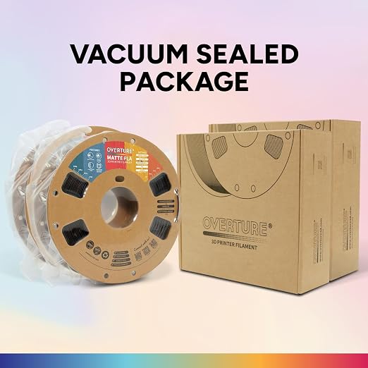 OVERTURE 2KG Bundle Matte PLA, Low Warp & Matte Surface 3D Printer Filament | Frosted Matt Finish Hides Layer Lines, 2 Pack 1kg Spool (2.2lbs) Cardboard Spool, Fit Most FDM Printer (Matte Black*2)